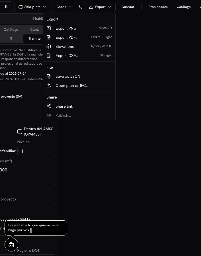Menu Export dans le studio